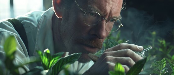 Poster - Plant samples are examined by a scientist