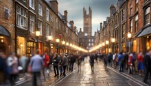Blurred Background Of Crowded Street In Cambridge Uk