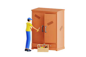 repairing cupboard 3d illustration. Furniture assembly service unit 3D Illustration