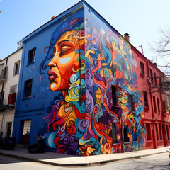 Wall Mural - Street art on a city wall with bold bright colors.