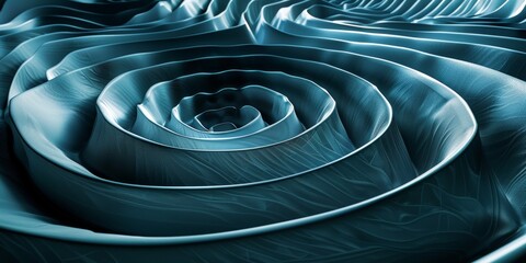 A blue, spiral shaped object with a shiny, metallic surface