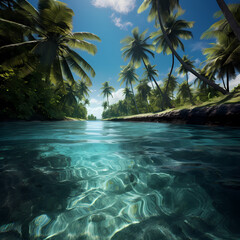 Wall Mural - Tropical paradise with palm trees and turquoise waters