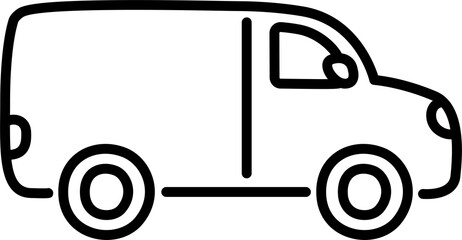 Sticker - Delivery van line icon in cute cartoon hand drawn doodle style. Simple clip art illustration.