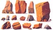 The rocky stones are isolated on a white background. Modern illustration of mountains, canyons, and wild west landscapes.