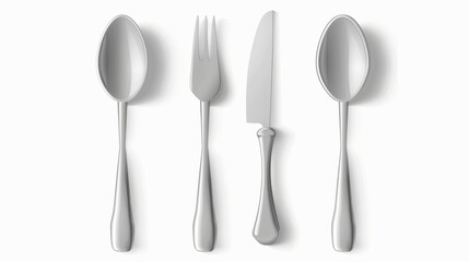 Wall Mural - Cutlery collection, modern restaurant kitchen flatware design, dining tools in 3D. Modern realistic illustration of silver or stainless steel cutlery collection.