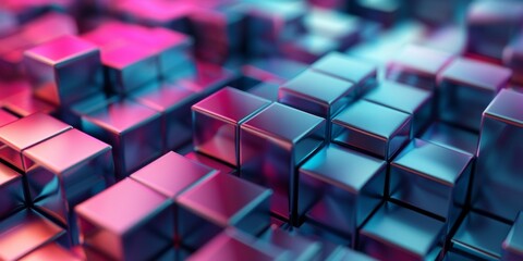 Wall Mural - A close up of a bunch of shiny, metallic cubes in a variety of colors
