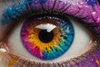 Human eye close up with colorful paint