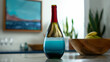 Conjure a wine bottle in a passionate vermilion red paired with a frosted teal glass, inspiring creativity.