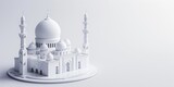 Fototapeta Perspektywa 3d - Miniature white mosque with 2 pillars and empty space, design for Islamic themed poster banner decoration card
