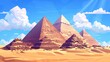 3D illustration of the ancient Egyptian pyramids in Giza and their tombs. Known historical buildings from ancient Egypt, Wonders of the World, great monuments from antiquity architecture.