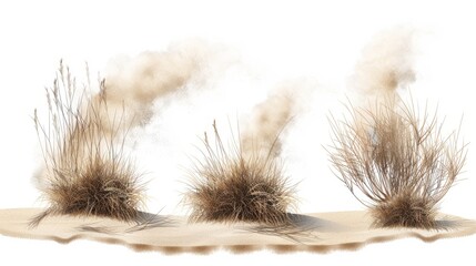 Wall Mural - Flowing desert sand, rolling dry bushes, old tumble grass in prairie. Modern realistic set of flow desert sand and dead plants.