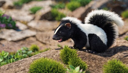 Wall Mural -  a skunky skunky standing on top of a rock with its mouth open and tongue wide open.