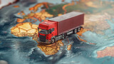 Fototapeta  - Truck model on world map , transportation of goods between countries on the road concept image