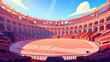 Roman arena for gladiators fighting. Modern cartoon illustration of empty Coliseum amphitheater. Historical fighting arena for traditional shows.
