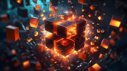 Blockchain new technology transmission with digital background