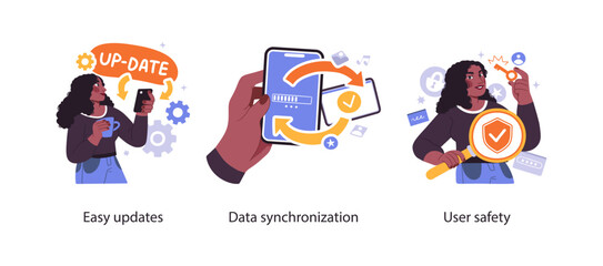 Poster - data privacy, information protection and control technologies - set of business concept illustration