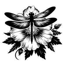 Black And White Flower With Dragonfly