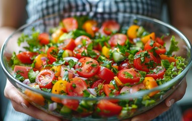 Woman chopping veggies for a healthy salad, embracing a plant-based diet.