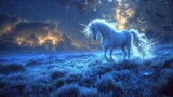 Unicorn Silhouetted Against Starry Night Sky