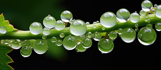 Sticker - Close up of water drops on a lush green plant, highlighting the moisture on the leaf and its importance for the terrestrial plants growth