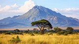 Fototapeta Sawanna - Discover the Wild Beauty of African Savanna with Breathtaking Mountain Landscape in Kenya National Park