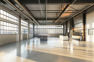 Wall Mural - empty huge distribution warehouse with high shelves and pallet, Modern high rack warehouse