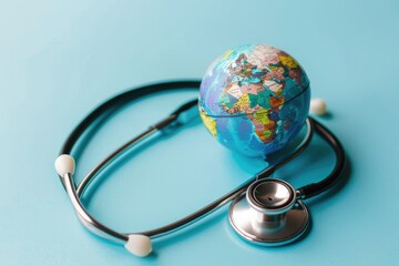 Global Health Matters: World Health Day Concept with Blue Globe and Stethoscope on Textured Background