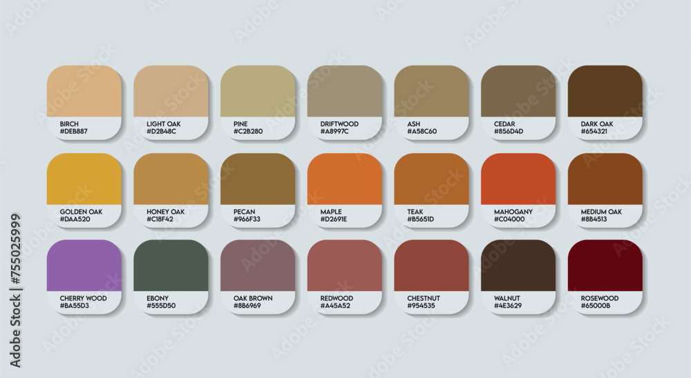 Wood Color Palette, wood brown Color Code Guide Palette with Color ...