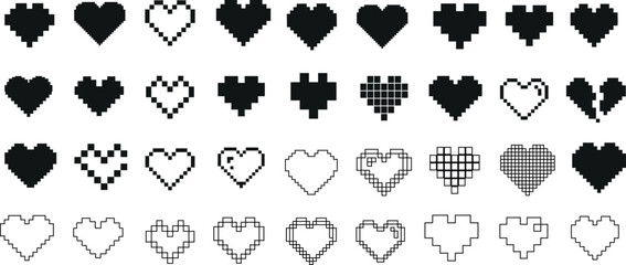 Wall Mural - pixel heart collection, versatile heart vector icons, perfect for web, digital design, games, love t