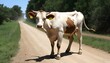 A Cow With Its Hooves Clopping Along A Dirt Road