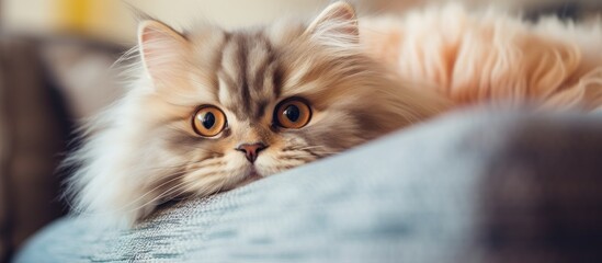 Poster - Serene Tabby Cat Rests Comfortably on Plush Couch in Cozy Home Setting