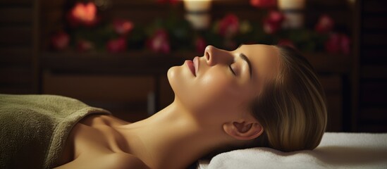 Aufkleber - Blissful Woman Receiving Soothing Facial Massage at Luxury Spa Center