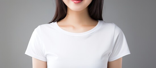 Poster - Elegant Woman with Glorious Long Hair in a White Shirt - Portrait of Beauty and Style