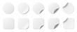 © dlyastokiv - Paper stickers circle and square with rounded edges adhesive. White tags, paper round stickers with peeling corner and shadow, isolated rounded plastic mockup, realistic set round paper curved corner