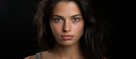 Poster - Elegant Beauty Portrait of a Woman with Flowing Long Hair in Natural Light