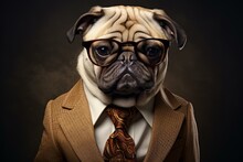 Captivating Pug Boss. Busy Office Suit. Generate Ai