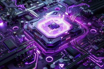 Poster - A processor with a purple and silver design and a magic system on it