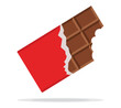 © stefanbalaz - Bitten chocolate bar in opened red wrap and foil isolated on white background, dessert, vector illustration in flat style. Chocolate bar on white background. Milk chocolate bar.