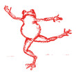 dancing frog sticker. Vintage ball point pen art of frog. frog pencil drawing.