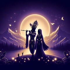 Wall Mural - Lord Krishna and Radha Rani Silhoutte