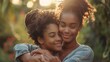 caring african american mother hugging teenage daughter enjoy moment of love motherhood concept  