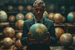 In a powerful image, a businessman holds a globe, reflecting the global perspective and strategic thinking essential in today's business landscape