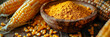 A wooden bowl sits on top of a table, filled with golden corn. Some ears still have husks partially attached, showcasing a rustic and wholesome image of farm-fresh produce