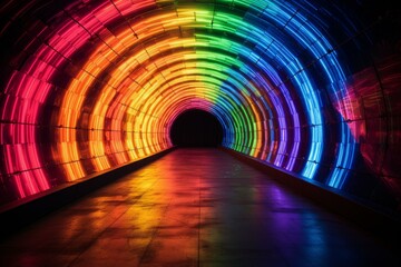 Vibrant Rainbow tunnel dark. Summer modern. Generate Ai