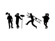 Set of Chimney Sweep Silhouette in various poses isolated on white background