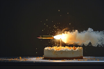 Wall Mural - A bullet flying into a cake and making a candle