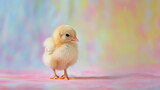 Fototapeta Do akwarium - Cute little chicken isolated on studio pastel background. Copy space. 