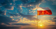 Poland flag poster against a beautiful northern sky with magnificent clouds at sunset, NATO summit in Europe, participant flags and concept space