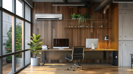 Wall Mural - Air conditioner on the wall of a cozy office