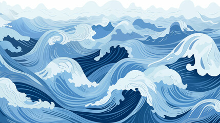  Blue and White Wave Drawing. Generative AI